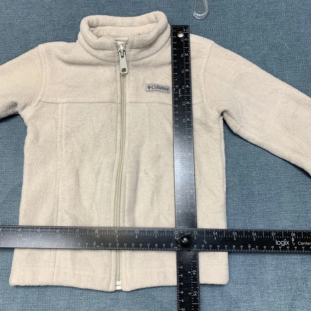 Columbia Fleece Jacket Boys 3T Beige Logo Full Zip Mock Neck Long Sleeve Winter